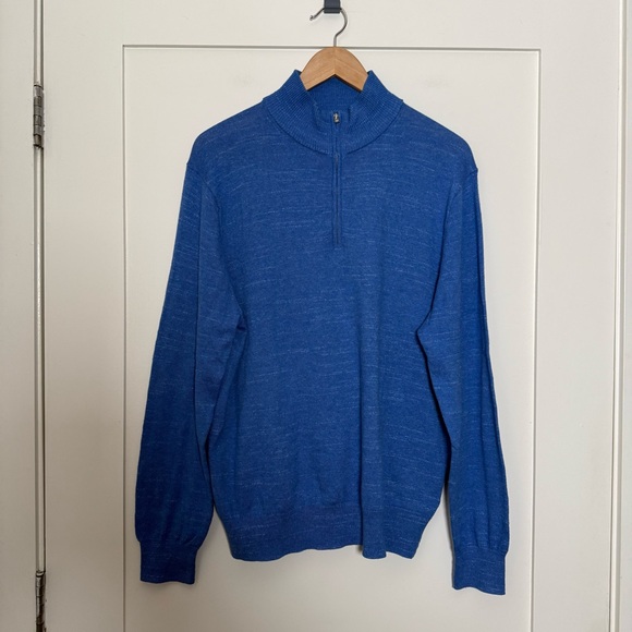 J. Crew Other - J Crew Sweater Men Sz L Blue Raglan Half Zip Long Sleeve Mock Neck Cotton Casual